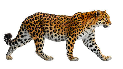 Majestic Leopard Walking Across White Background