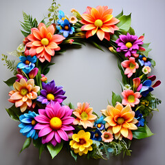 Obraz premium rainbow color flower wreath on a simple background