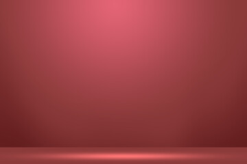 Fototapeta premium Solid Brick Red Color Background. Empty Room Wall for Product Display. Beautiful Studio Background for Advertisement. 3d Render Background. Abstract wall Design. Interior Room Wall with Floor.