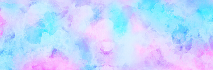 Fototapeta na wymiar Pastel pink, blue and purple watercolor background. Horizontal banner with soft watercolor texture