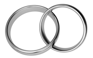 Illustration of two silver rings isolated on png transparent background. Unity for Valentine's day