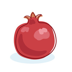 One fresh pomegranate fruit.  Picture in line style. Dark outline with colored spots. Isolated on white background. Vector flat illustration.