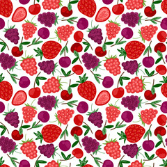 Berry seamless pattern on a white background. Hand drawn design, print.