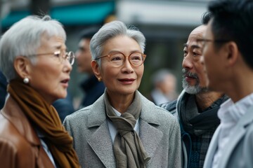 Group of asian senior people walking in the city. Senior people lifestyle concept.