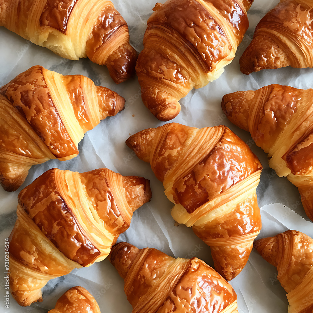 Wall mural croissant on marble background