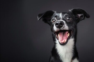Funny cute dog on background studio. - obrazy, fototapety, plakaty