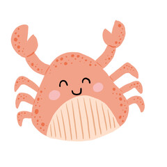 Set of sea animals in flat style. Vector illustration. Collection of marine inhabitants. Hand drawn crab, octopus, jellyfish, whale, fish.