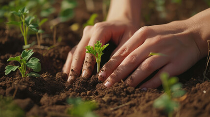 hands planting in the earth, symbolizing the connection to nature and its role in healing and personal growth.