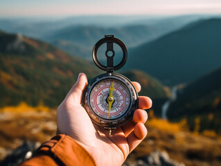 A person seeks direction with a compass, symbolizing their search for the unknown (00097_01_rl).