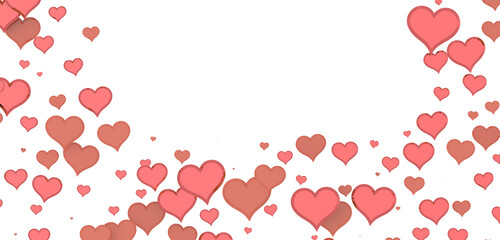 Falling red and pink hearts isolated on transparent background. Valentine’s day design