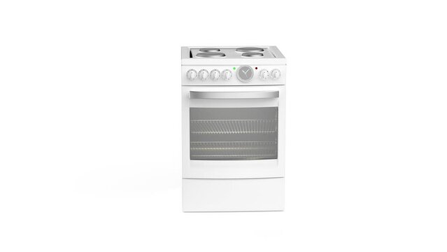White freestanding electric range on white background