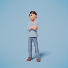 3d man stood folding his arms and keeping them on his chest