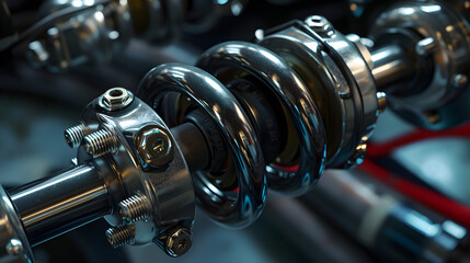 Fototapeta na wymiar Closeup of springs, shock absorbers rad shock Absorbers focus on suspension