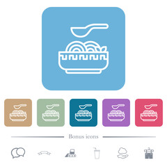 Noodle soup outline flat icons on color rounded square backgrounds