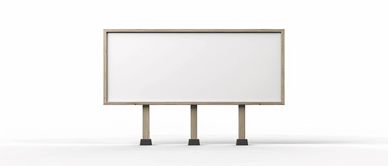 blank white  billboard with three post over a white background.