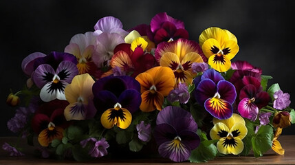 variety of Pansies in a well-maintained garden.
