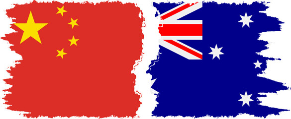 Australia and China grunge flags connection vector