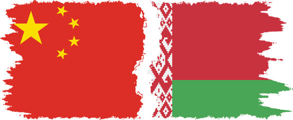 Belarusian and China grunge flags connection vector