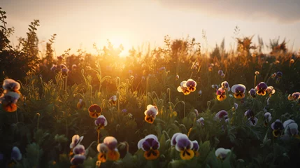 Gordijnen field filled with Pansies during the golden hour. © Possibility Pages