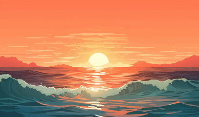 sunrise ocean vector flat minimalistic isolated illustration - obrazy, fototapety, plakaty