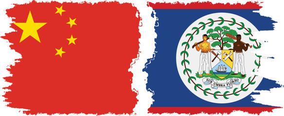 Belize and China grunge flags connection vector