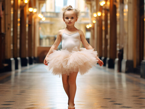 A little girl dreams of becoming a ballerina. Ballet and dancer concept