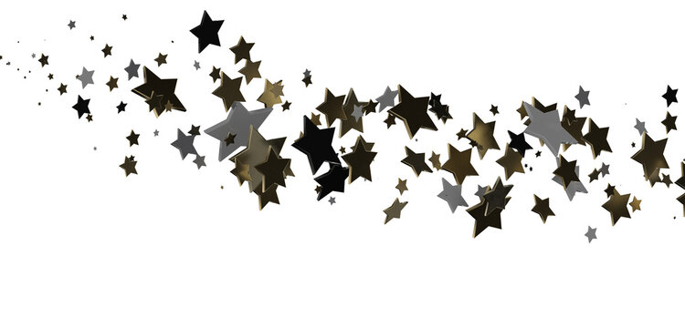 Stars - Banner with golden decoration. Festive border with falling glitter dust and stars.