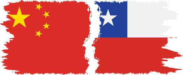 Chile and China grunge flags connection vector