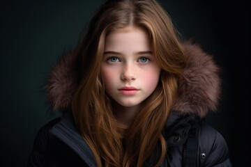 Close-up portrait of a pretty little girl in winter coat.