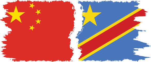 Congo - Kinshasa and China grunge flags connection vector