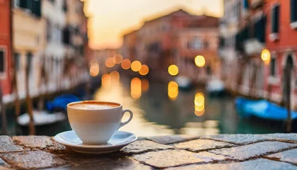 Rolgordijnen Aromatic coffee cup amidst Parisian charm, Eiffel Tower backdrop © Your Hand Please