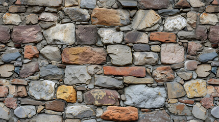 Stone Wall Constructed With Various Colored Rocks