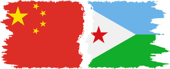 Djibouti and China grunge flags connection vector
