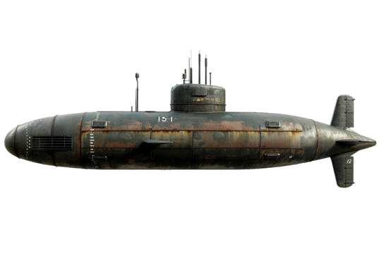 Submarine, transparent background.