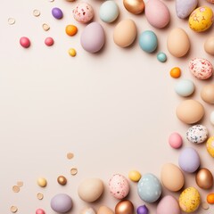 Naklejka na ściany i meble Beige background with colorful easter eggs round frame texture