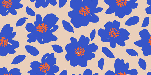 Exotic hand drawn flowers, seamless patterns with floral for fabric, textiles, clothing, wrapping paper, cover, banner, home decor, abstract backgrounds. Vector illustration.