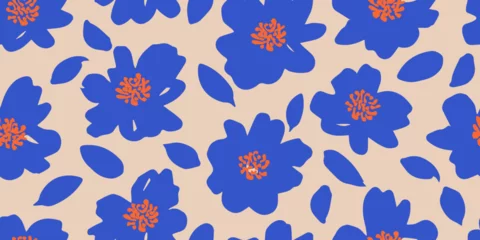 Schilderijen op glas Geschilderde Bloemen Exotic hand drawn flowers, seamless patterns with floral for fabric, textiles, clothing, wrapping paper, cover, banner, home decor, abstract backgrounds. Vector illustration.  © Udomdech