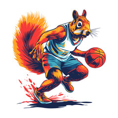 vector Squirrel playing basketball, generative ai, isolated on white background.