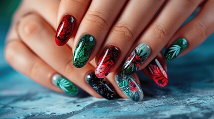 Very creative creations on girls' artificial nails to make you really fashionable. Nail polish, artificial nails, gel polish. Generative AI