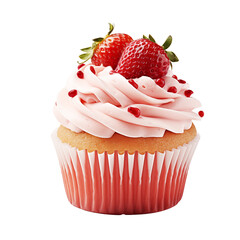 Strawberry Cupcake isolated on transparent background.