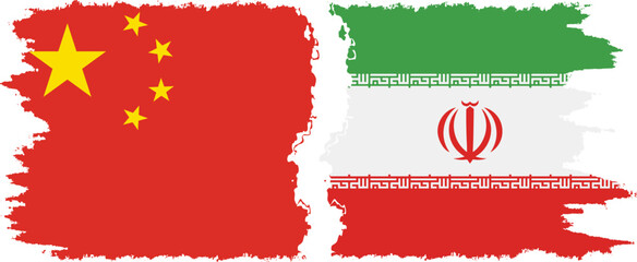 Iran and China grunge flags connection vector