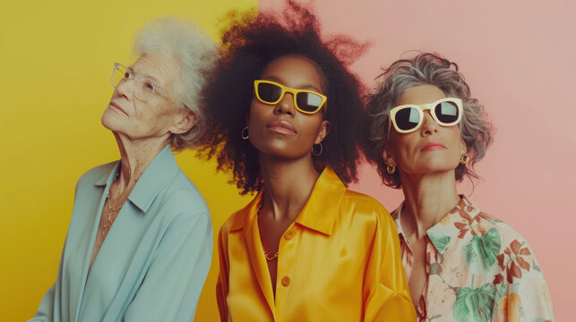 Three women of different generations and different nationalities with glasses.