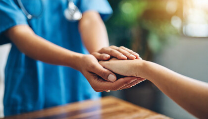 nurse extends support, holding patient's hand, symbolizing compassion and reassurance in medical care