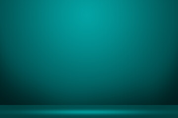 Solid Teal Blue Color Background. Empty Room Wall for Product Display. Beautiful Studio Background for Advertisement. 3d Render Background. Abstract wall Design. Interior Room Wall with Floor.