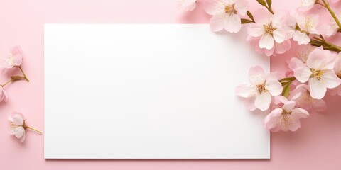 Blank poster mockup with decorative flowers of sakura cherry