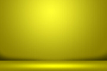 Solid Yellow Color Background. Empty Room Wall for Product Display. Beautiful Studio Background for Advertisement. 3d Render Background. Abstract wall Design. Interior Room Wall and Floor.