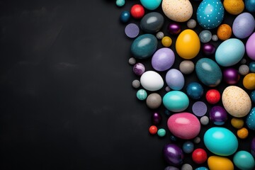 Black background with colorful easter eggs round frame