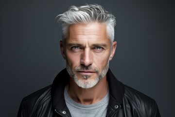Fototapeta premium Distinguished Mature man gray hair. Happy smile. Generate Ai