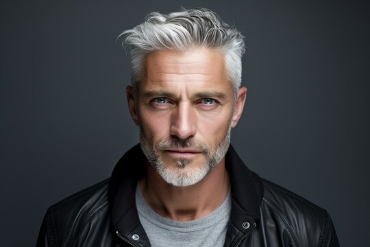 Distinguished Mature man gray hair. Happy smile. Generate Ai