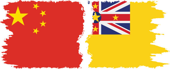 Niue and China grunge flags connection vector